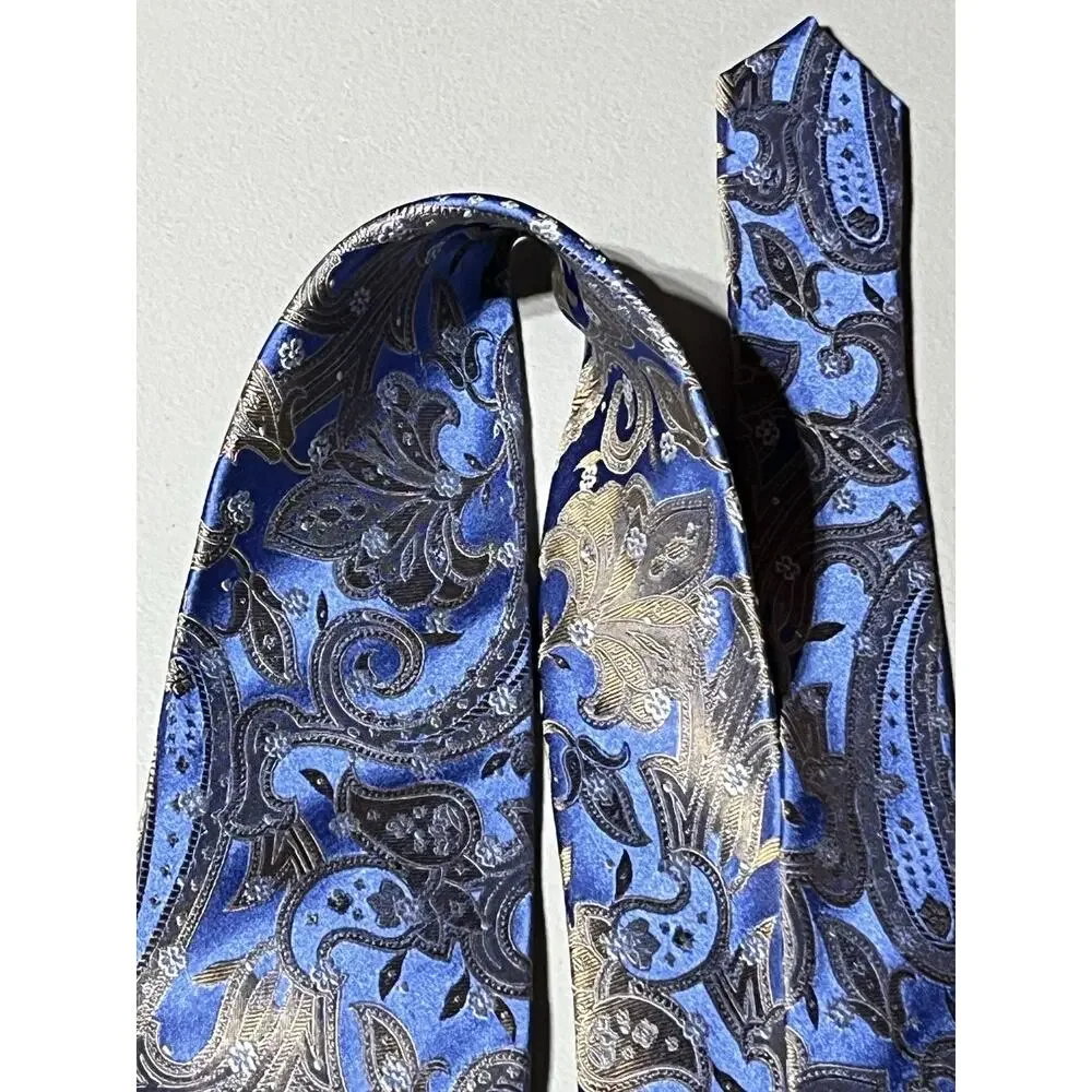 Paul Frederick Paisley Print Silk Tie Mens Necktie Blue 3 1/4